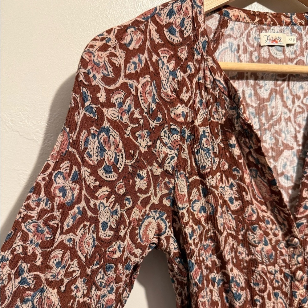 FAHERTY | Montara Long Sleeve Dress Merlot Bordeaux Floral Dress Women’s Size XS - Picture 6 of 15